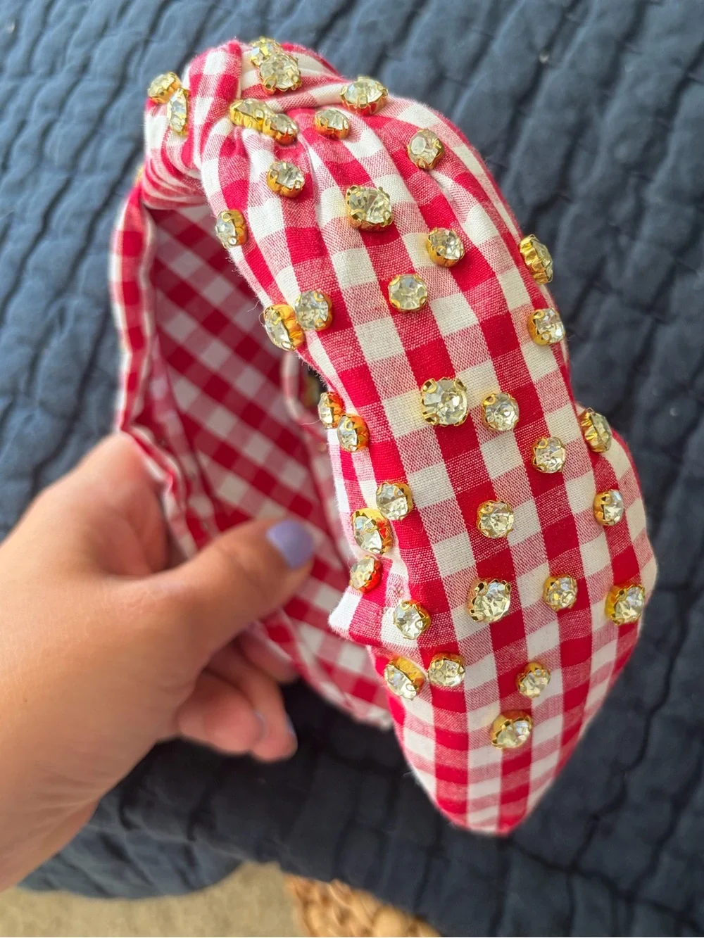 Red Gingham Beaded Headband